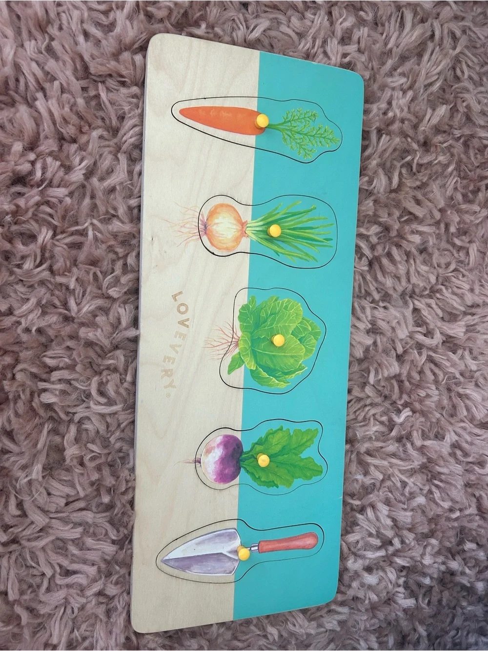 Lovevery Turquoise & Natural Wooden Garden Peg Puzzle Wall Decor